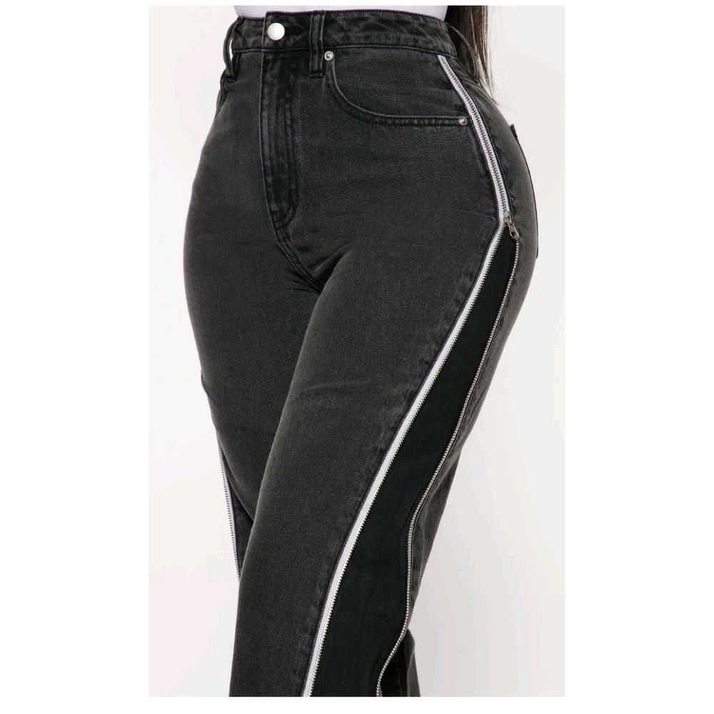 Fashion Nova Black Side‎ Zip It Up Jeans Hi Rise Sz 15 Grunch Rave Punk Biker